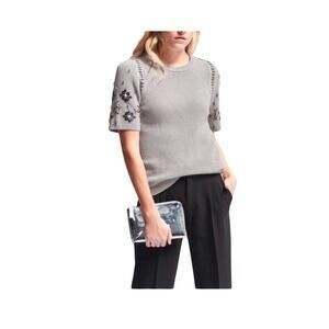 Banana Republic Womens Grey Knit Top w/ Jeweled Details Size M